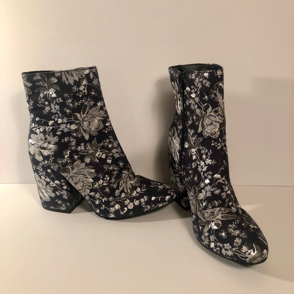 Silver Floral Embroidered Boots